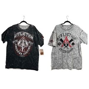 Affliction Reversible T Shirt Mens 3XL Distressed Y2K Gray Black Red Grunge NWT